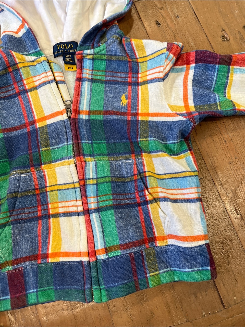 Polo Ralph Lauren colorful plaid zip front hooded sweatshirt jacket 3T - Picture 2 of 6